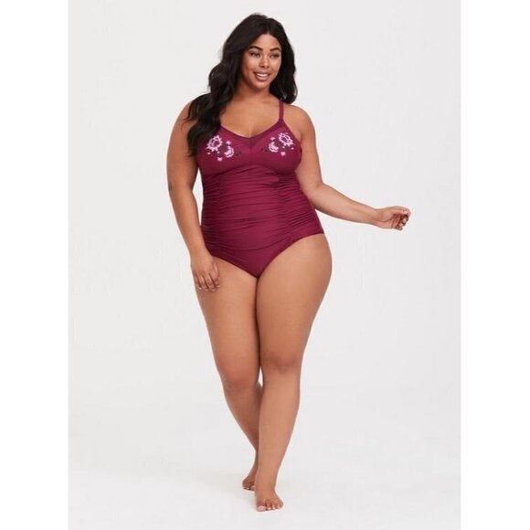Torrid Wireless Mesh Trim One Piece Swimsuit - Picture 1 of 8